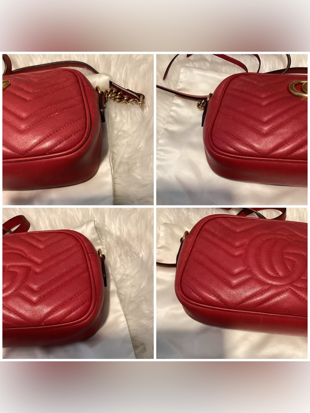 Gucci Red GG Marmont Chevron Crossbody Bag with Gold Hardware - Picture 7 of 13